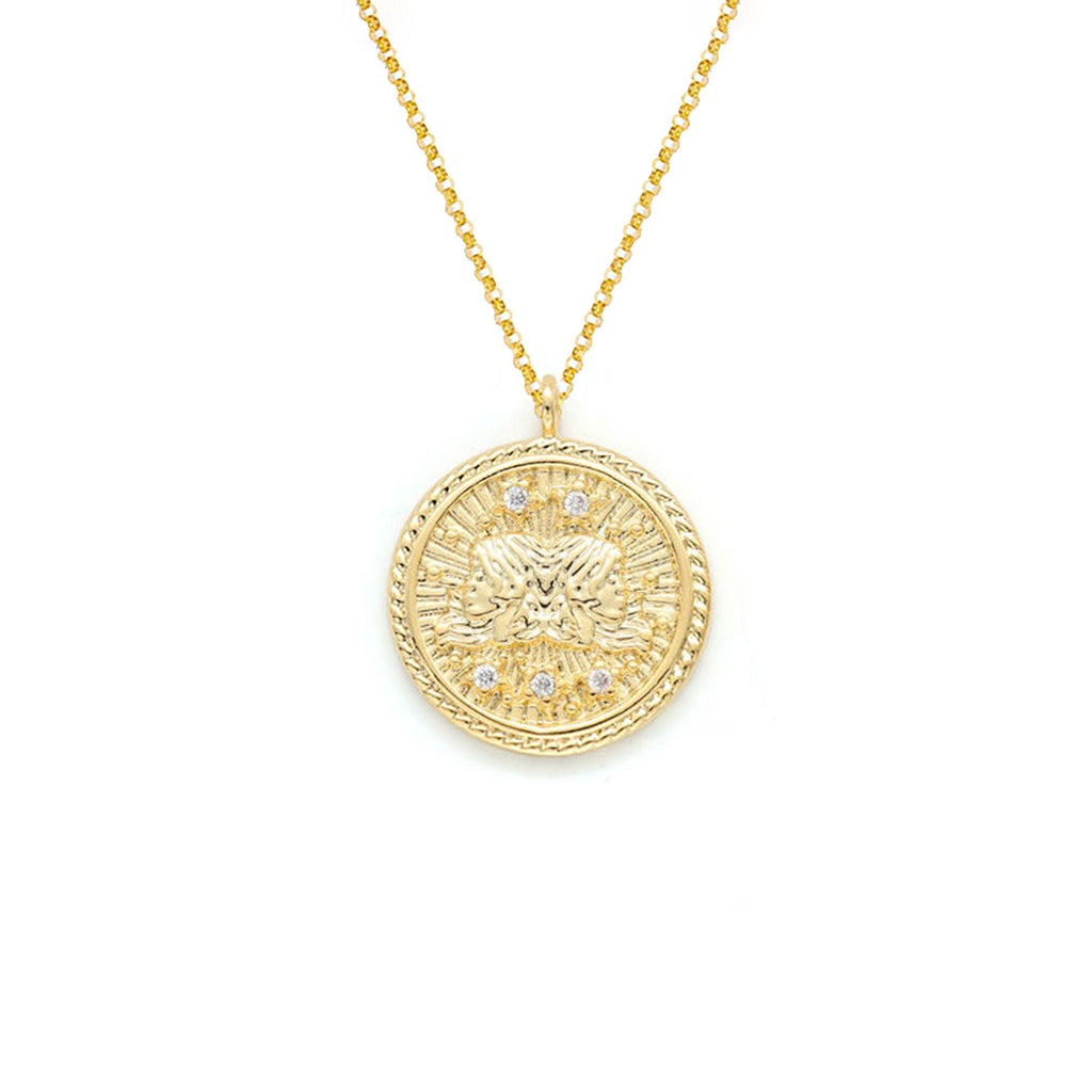Gemini Diamond & Guilloché Zodiac Pendant Necklace