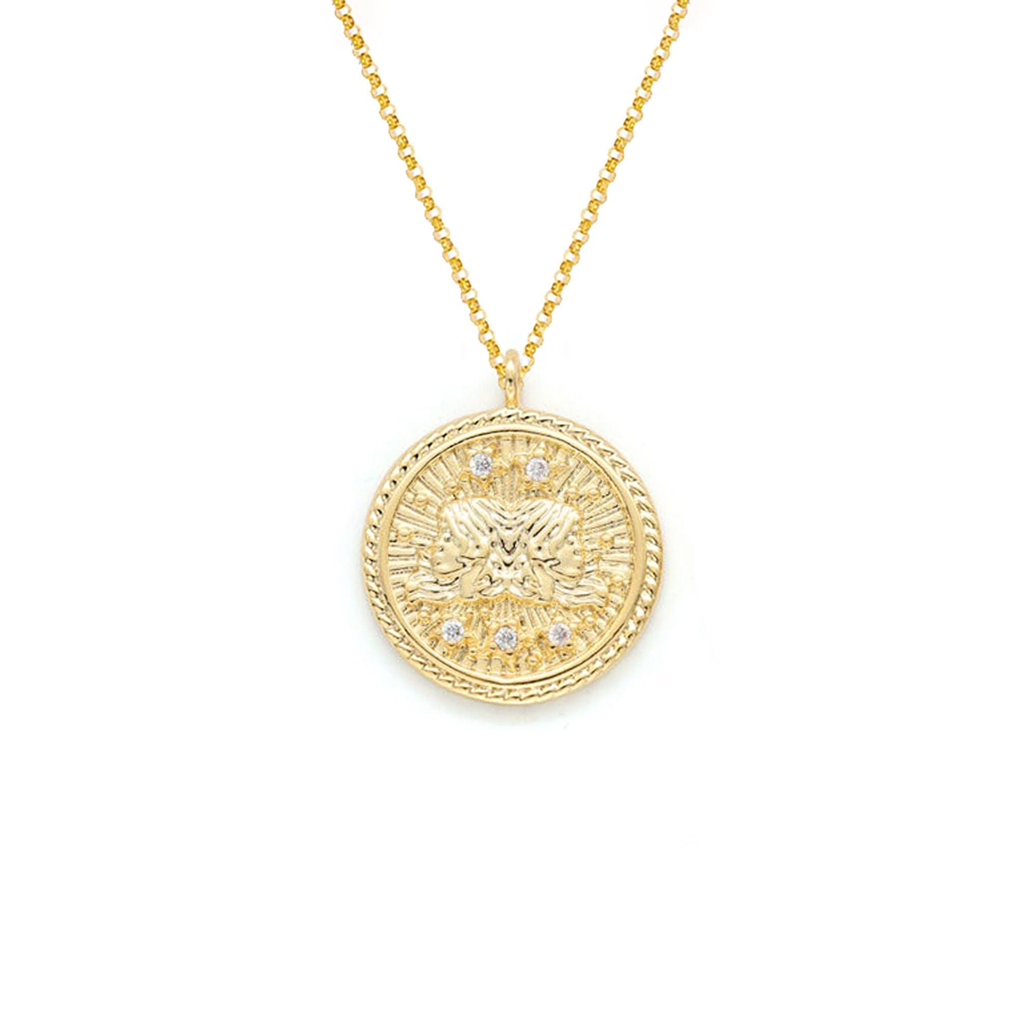 Gemini Diamond & Guilloché Zodiac Pendant Necklace