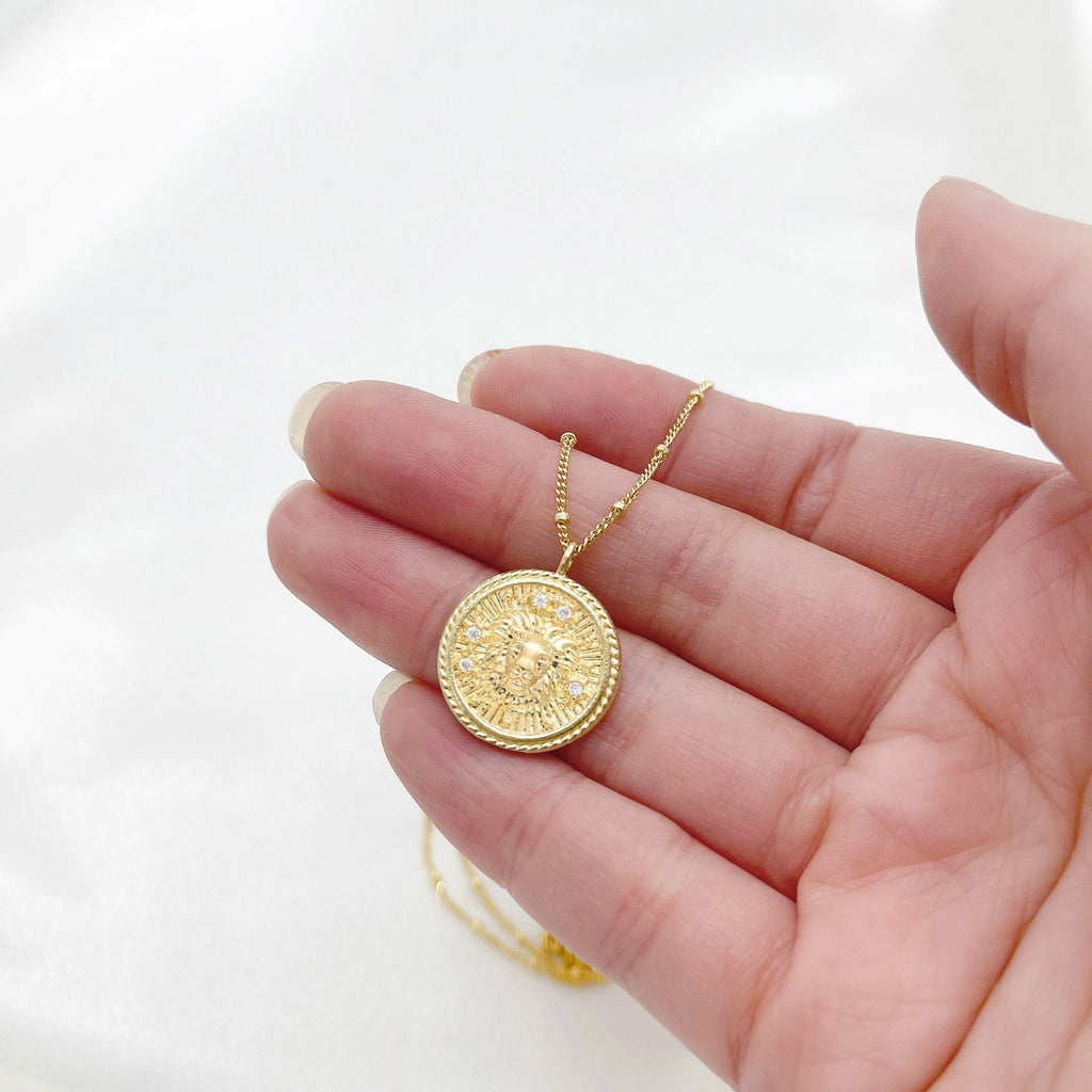 Leo Diamond & Guilloché Zodiac Pendant Necklace