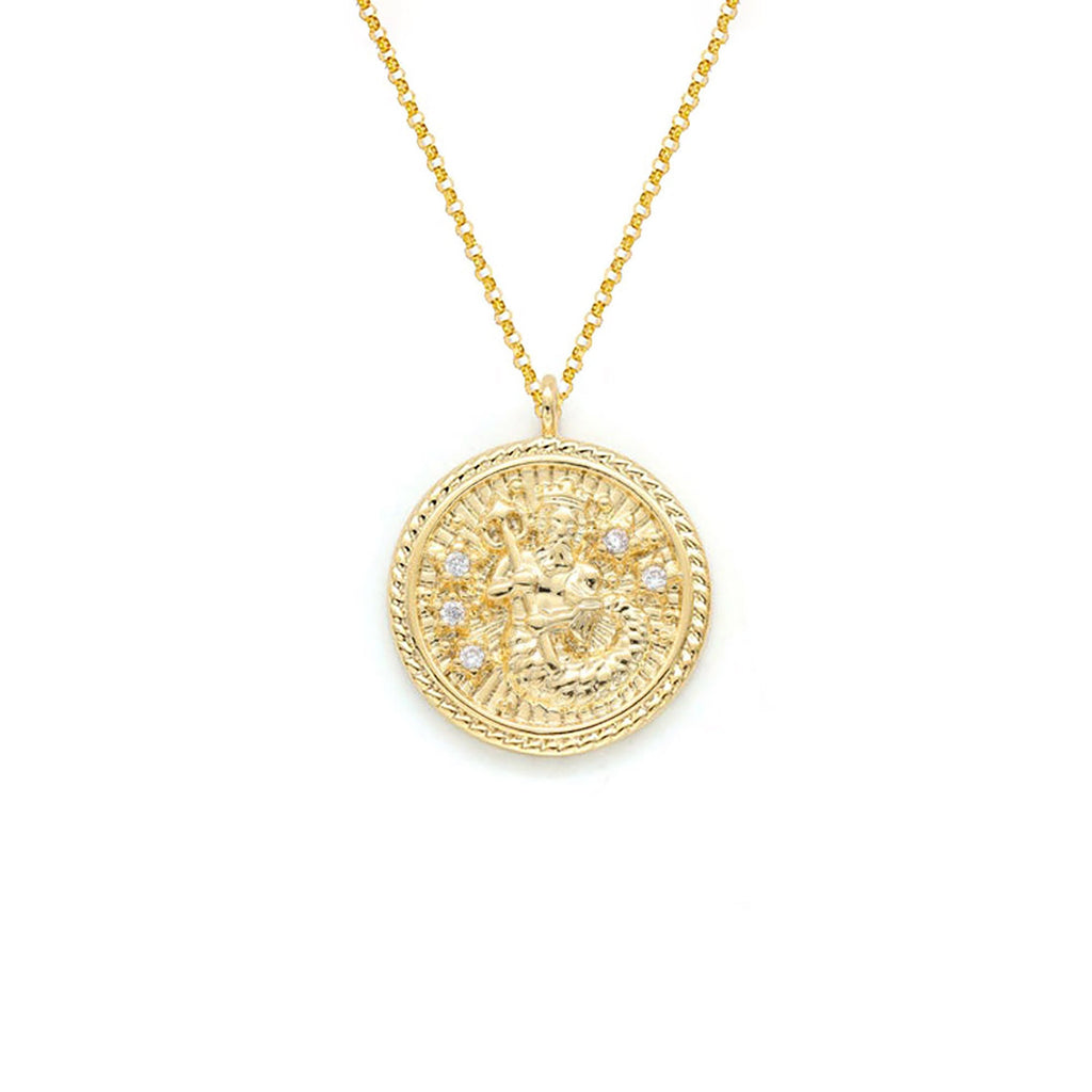 Aquarius Diamond & Guilloché Zodiac Pendant Necklace
