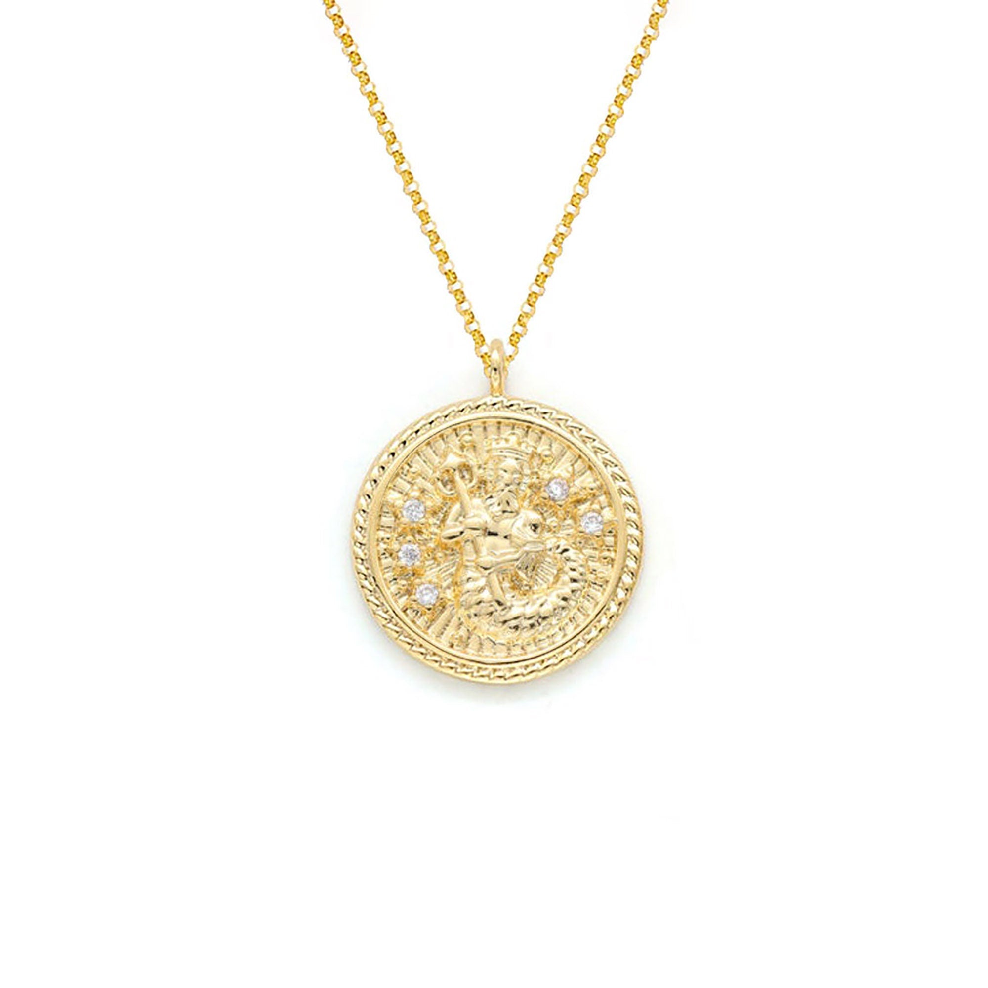 Aquarius Diamond & Guilloché Zodiac Pendant Necklace