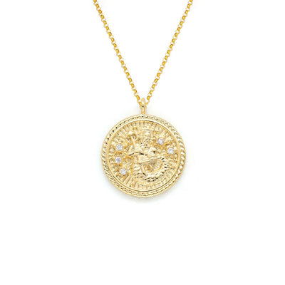 Aquarius Diamond & Guilloché Zodiac Pendant Necklace