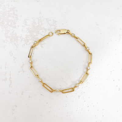 14K Gold Paper Clip + Birthstone Bracelet