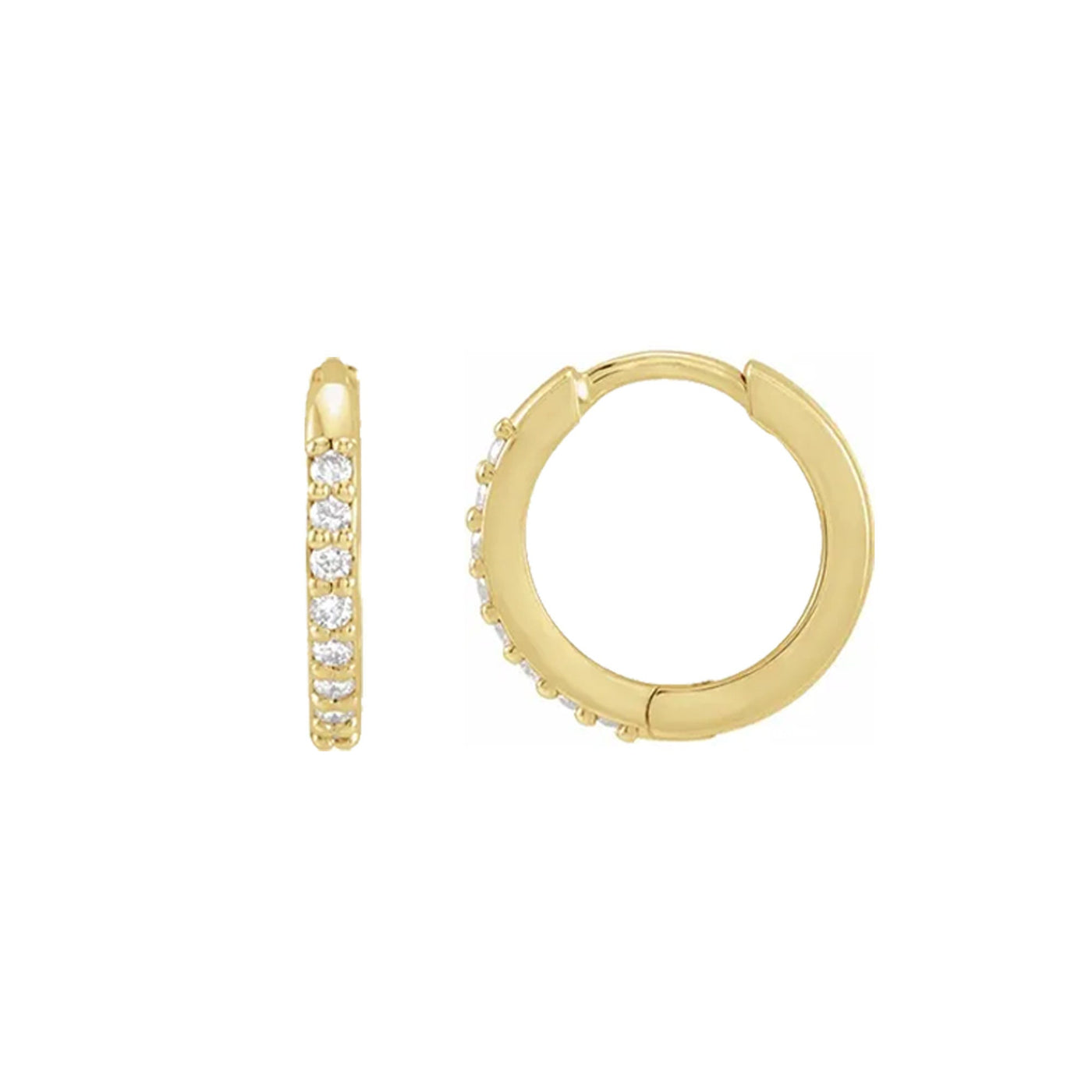 14K Solid Gold Round Hinged Huggie Earrings (Medium)