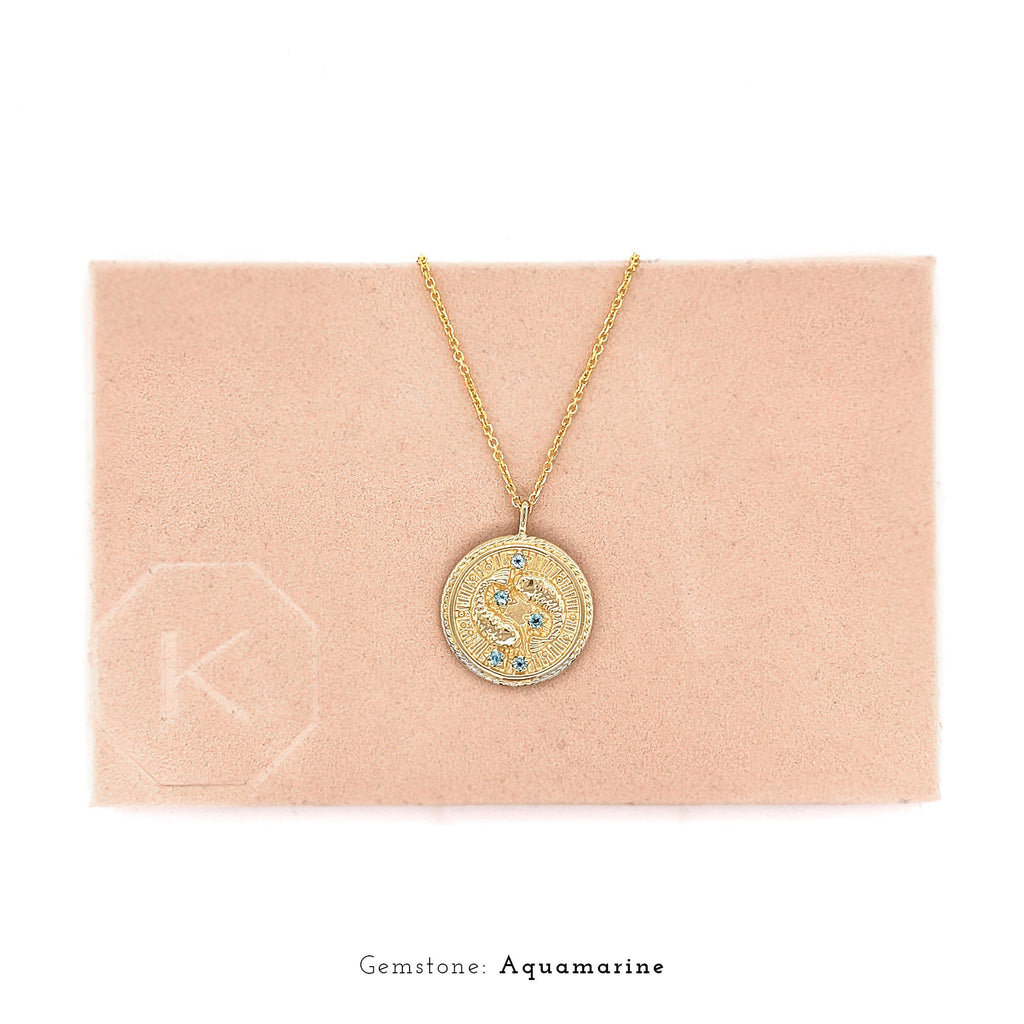 Pisces Diamond & Guilloché Zodiac Pendant Necklace
