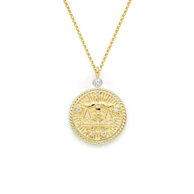 Guilloché Zodiac & Bezel Diamond Pendant Necklace
