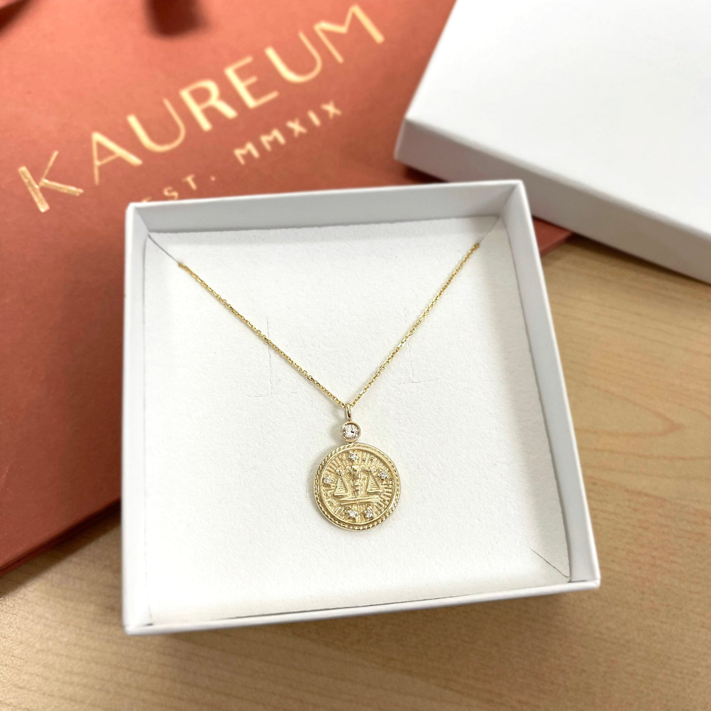 Guilloché Zodiac & Bezel Diamond Pendant Necklace