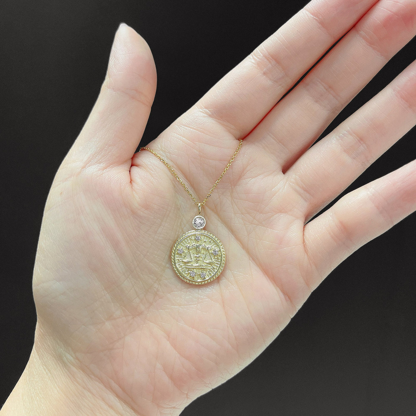 Guilloché Zodiac & Bezel Diamond Pendant Necklace