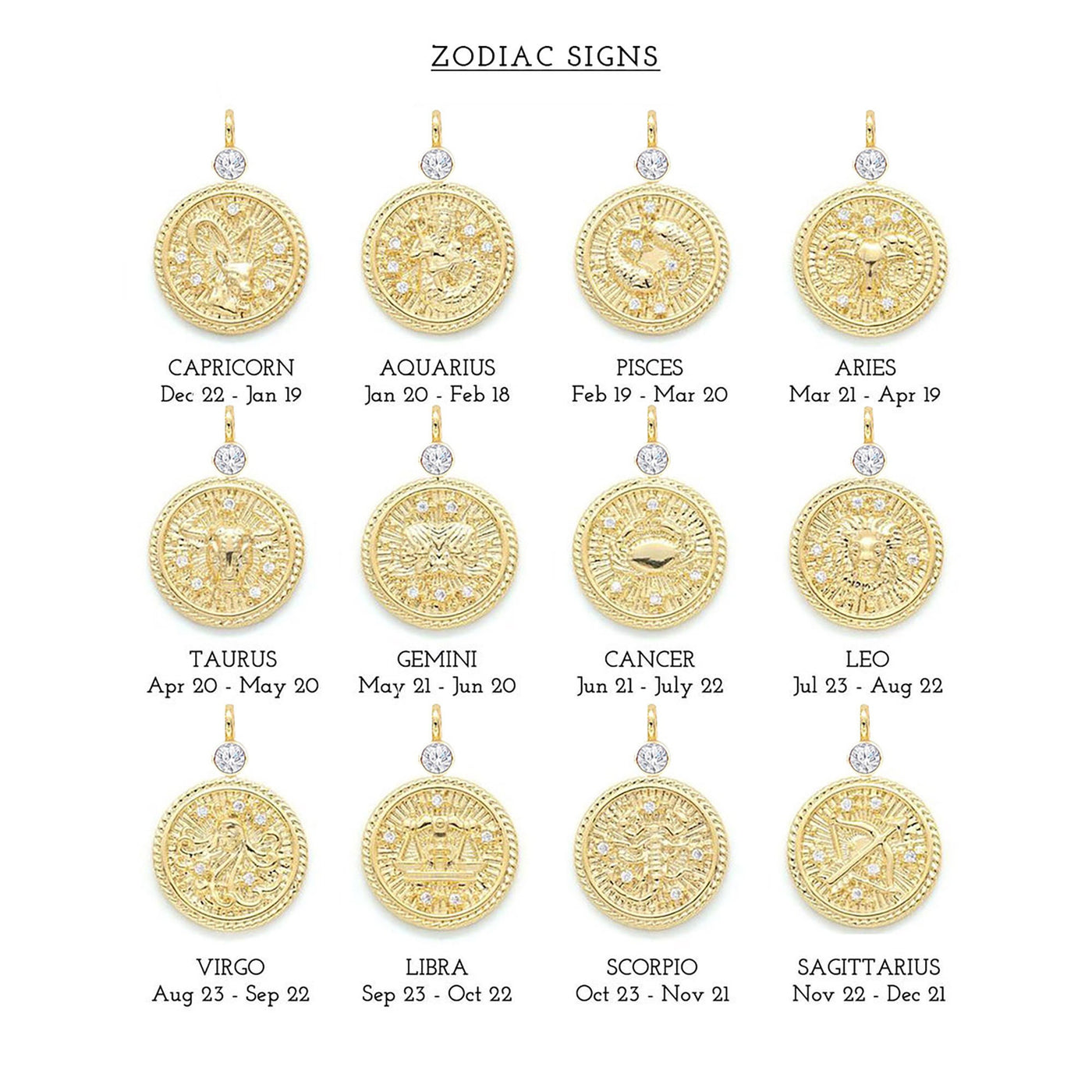 Guilloché Zodiac & Bezel Diamond Pendant Necklace