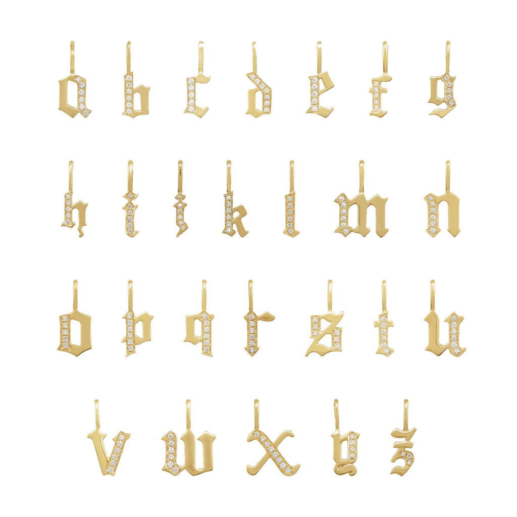 14K Gold Diamond Gothic Initial Charm