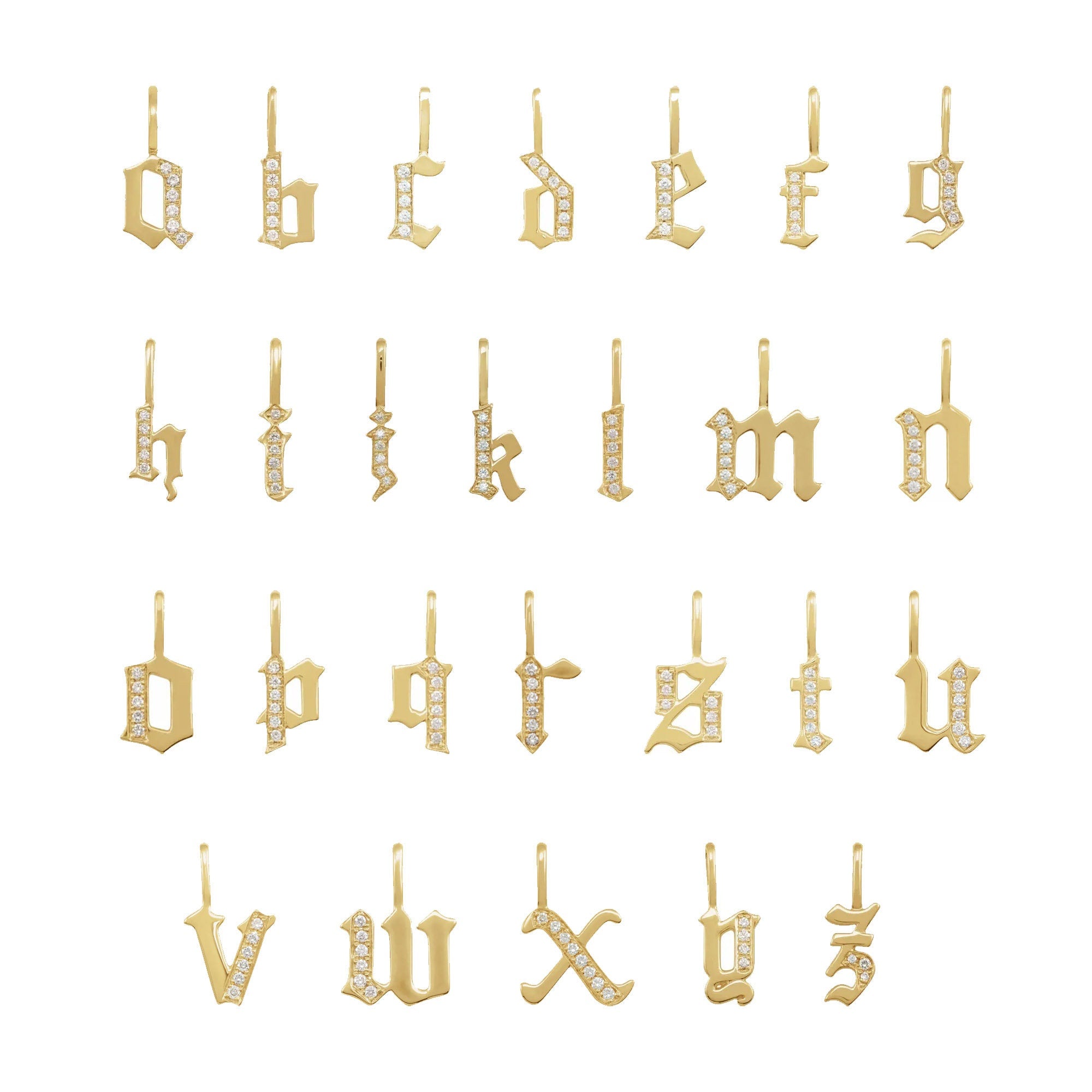 14K Gold Diamond Gothic Initial Charm