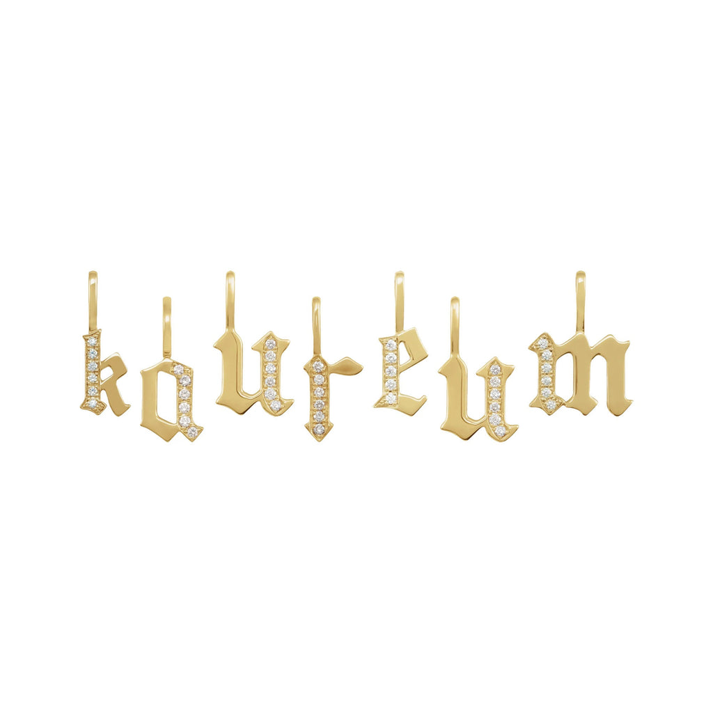14K Gold Diamond Gothic Initial Charm