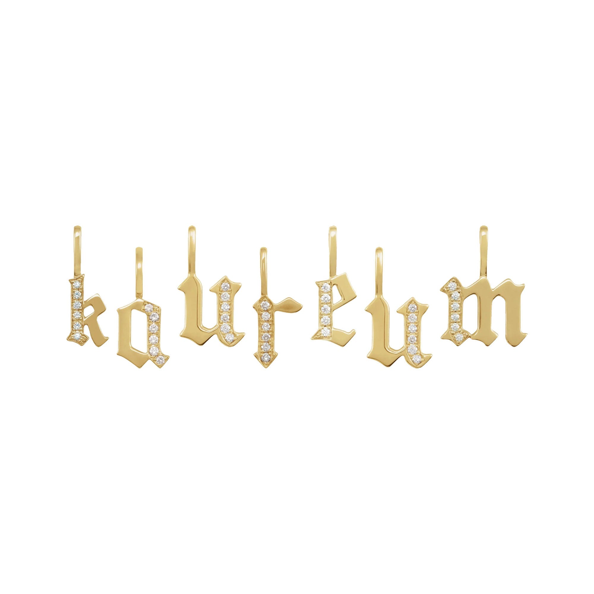 14K Gold Diamond Gothic Initial Charm