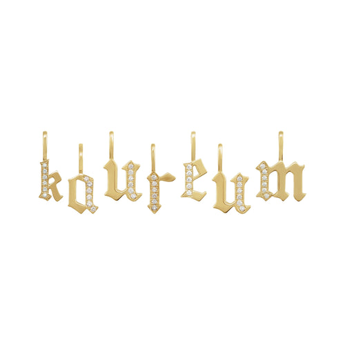 14K Gold Diamond Gothic Initial Charm