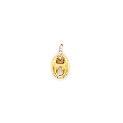 14K Gold Puffed Mariner Charm with Diamond Bail