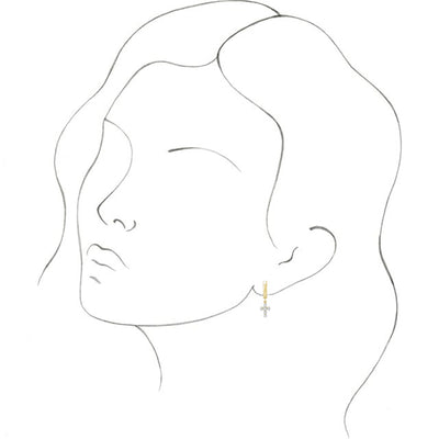 14K Solid Gold Cultured White Seed Pearl Cross Hoop Earrings