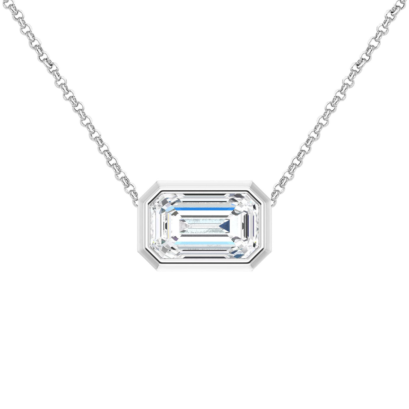 14K Gold East West Emerald-Cut Diamond Bezel Necklace