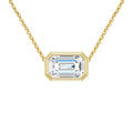 14K Gold East West Emerald-Cut Diamond Bezel Necklace