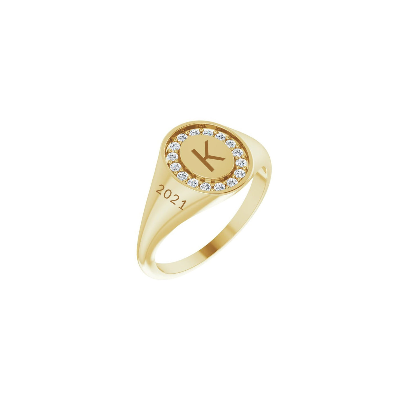 Oval Diamond Halo Signet Ring (Complimentary Engraving)