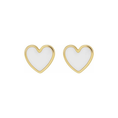 White Enameled Heart Earrings