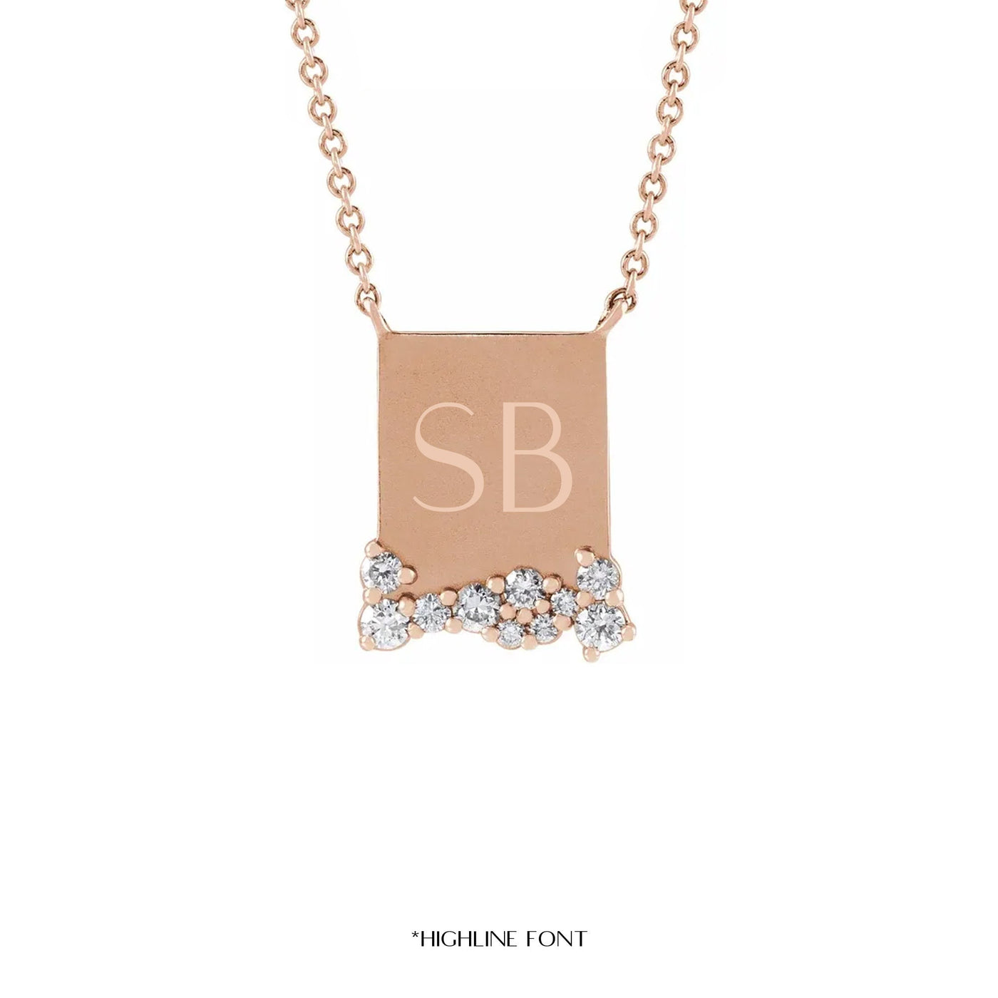 Engravable Tablet with Diamond Clusters Necklace