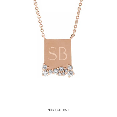 Engravable Tablet with Diamond Clusters Necklace