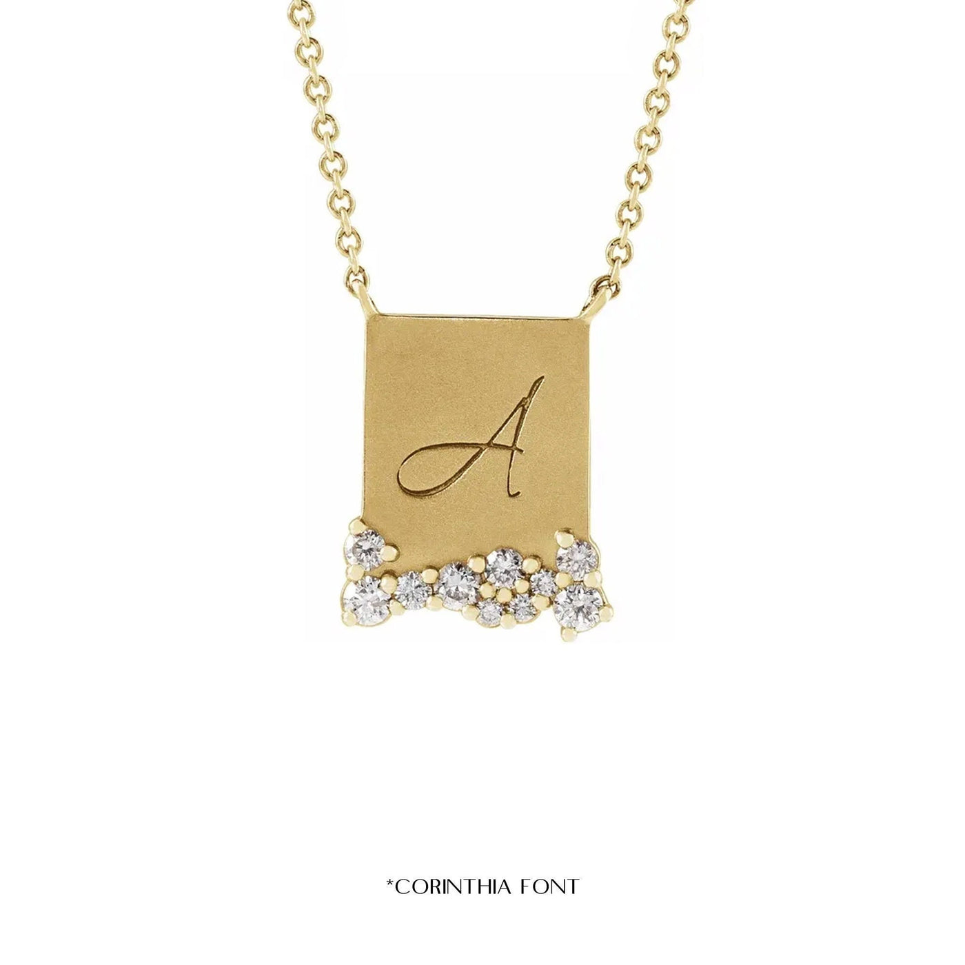 Engravable Tablet with Diamond Clusters Necklace