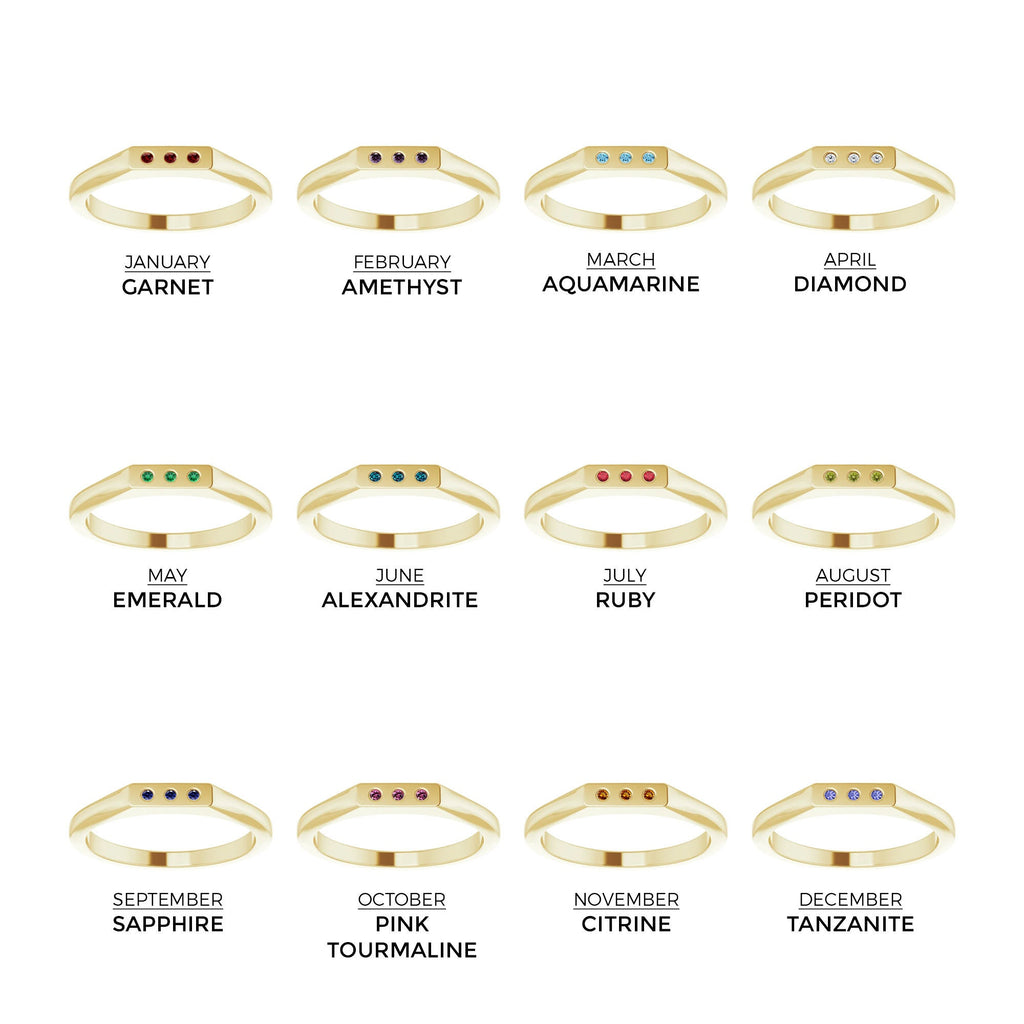 Mini Bar Signet Ring with Birthstone