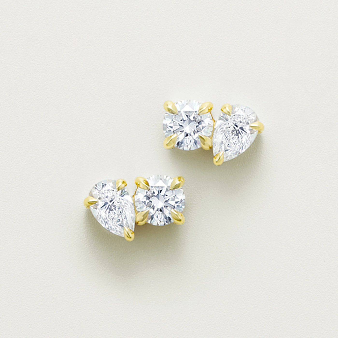 Round & Pear Toi Et Moi Stud Earrings (pair)