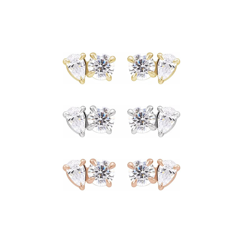 Round & Pear Toi Et Moi Stud Earrings (pair)