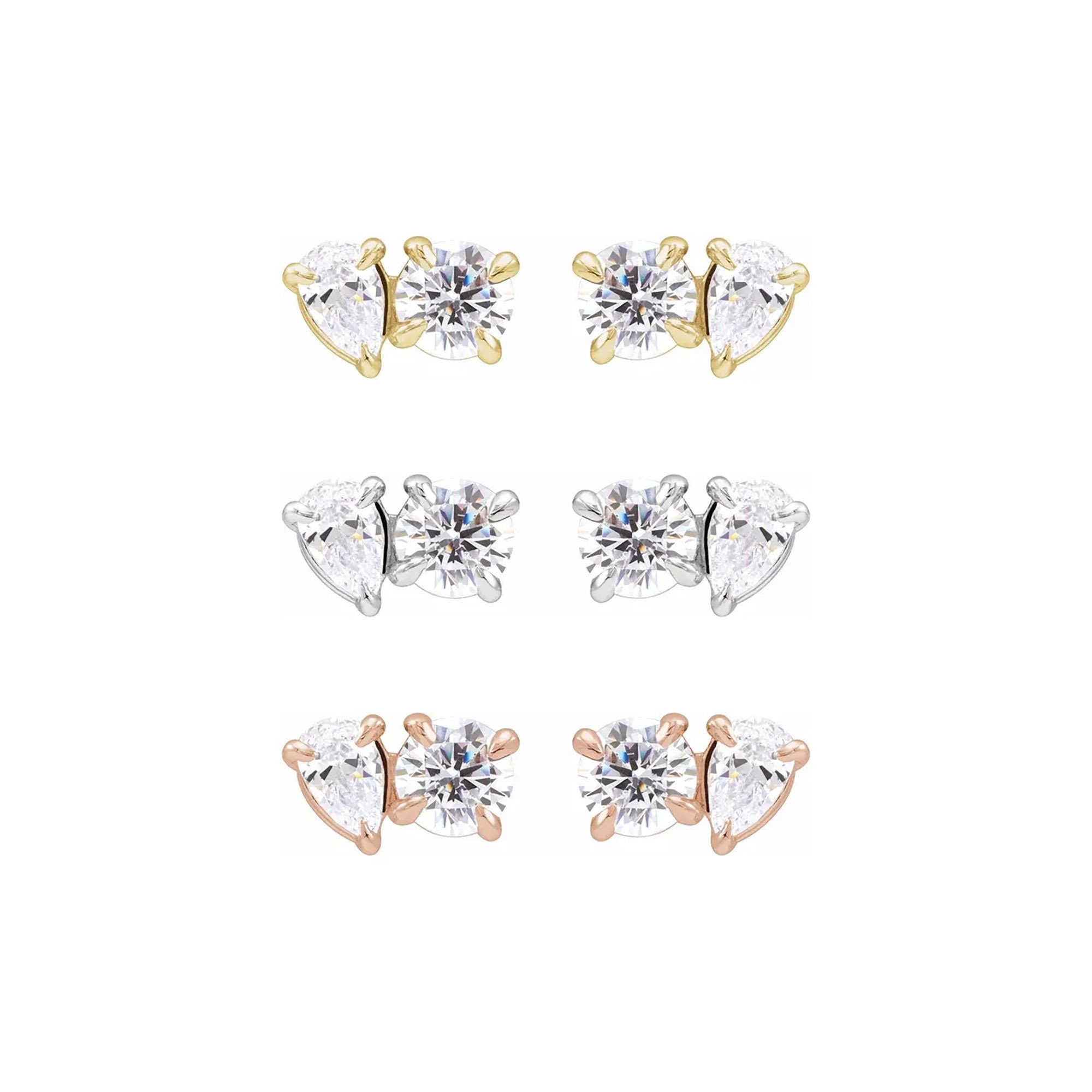 Round & Pear Toi Et Moi Stud Earrings (pair)