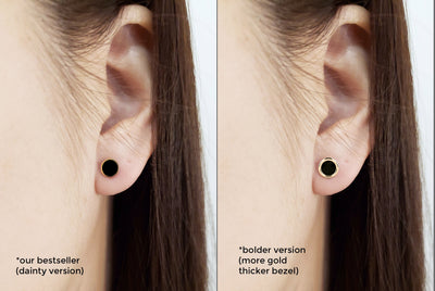 Round Bezel Enamel Earrings • Gold Border Circle Earrings