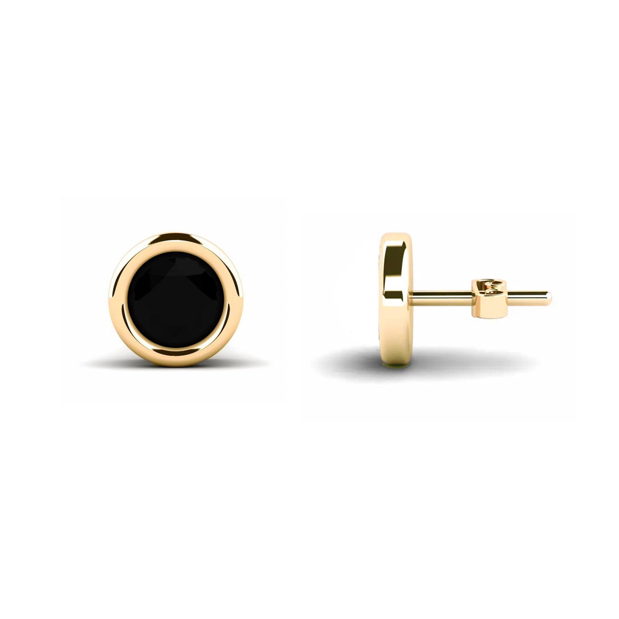 Round Bezel Enamel Earrings • Gold Border Circle Earrings